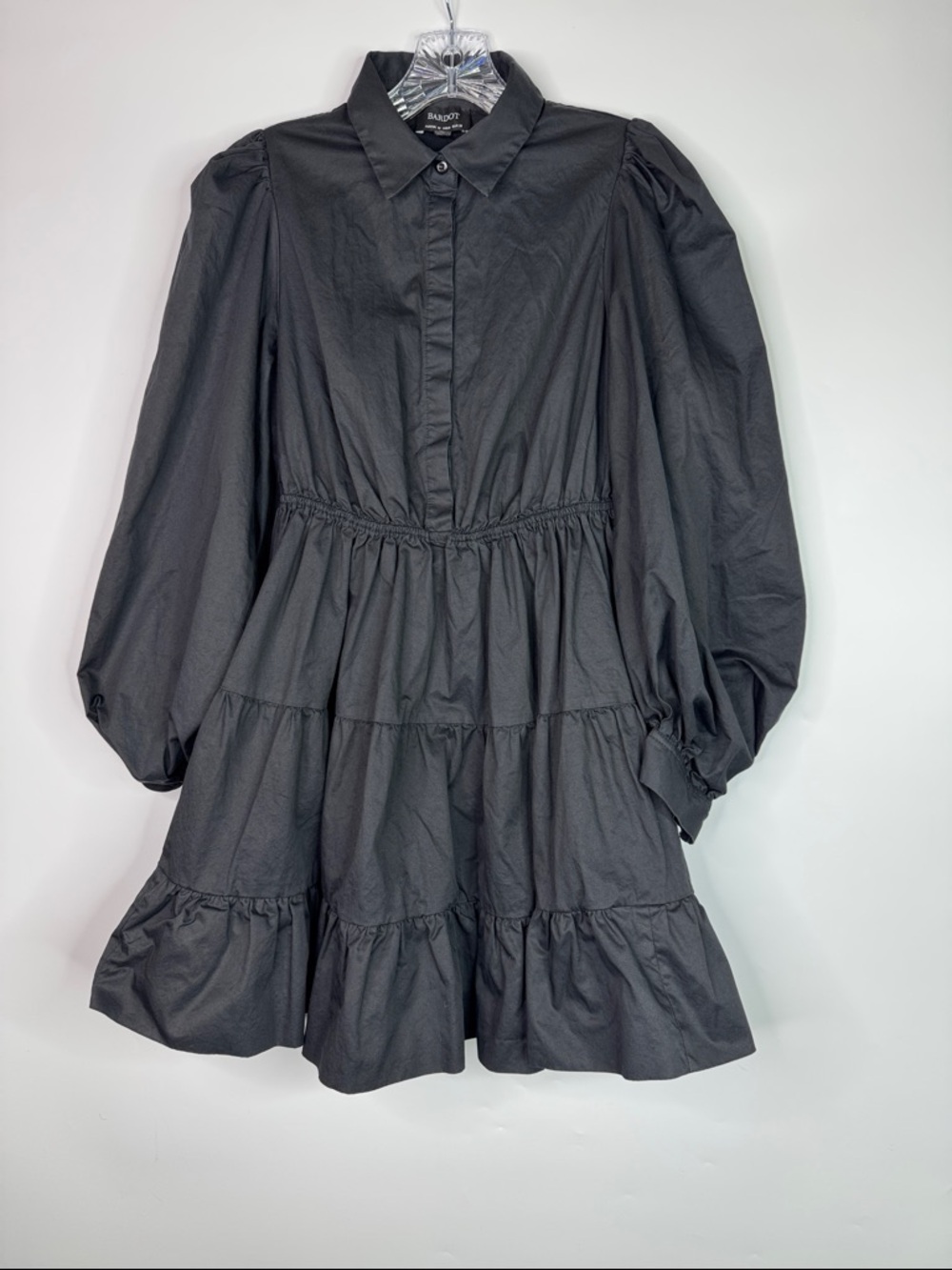 Bardot Black Puff Sleeve Shirt Dress Size 6 (Small)